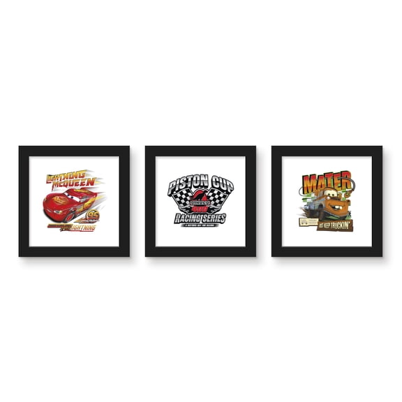 Gallery PopsĀ® Disney Pixar Cars (2006) - Lightning McQueen Wall Art Bundle (3-Pack), Black Framed Version, 12" x 12"