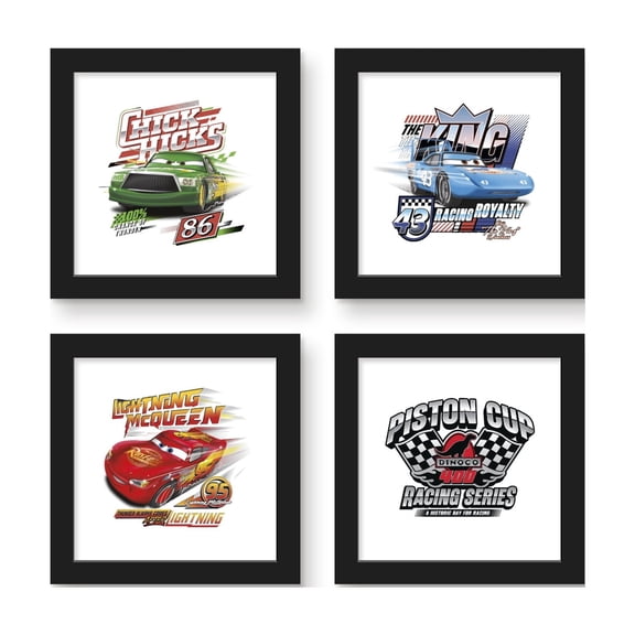 Gallery Pops® Disney Pixar Cars (2006) - Piston Cup Wall Art Bundle (4-Pack), Black Framed Version, 12" x 12"