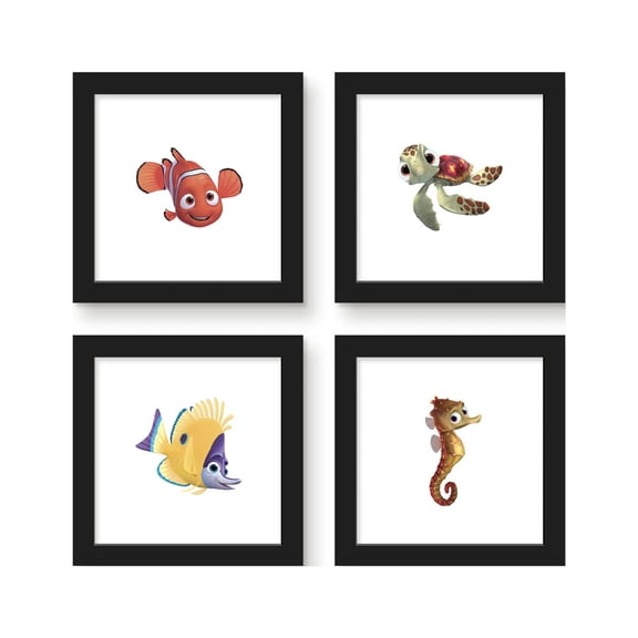 Gallery Pops Disney Pixar Finding Nemo - School of Fish Wall Art Bundle (4-Pack), Black Framed Version, 12" x 12"