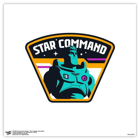 Gallery Pops Disney Pixar Lightyear - Buzz Lightyear Neon Badge Wall Art, Unframed Version, 12" x 12"