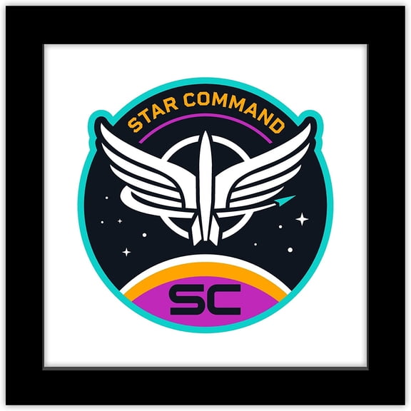Gallery Pops Disney Pixar Lightyear - Star Command Neon Badge Wall Art, Black Framed Version, 12" x 12"