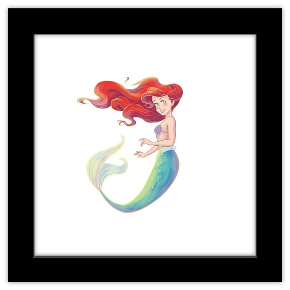 Gallery Pops Disney The Little Mermaid - Ariel Watercolor Portrait Wall Art, Black Framed Version, 12" x 12"