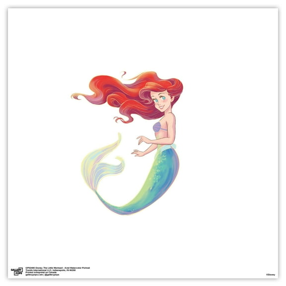 Gallery Pops Disney The Little Mermaid - Ariel Watercolor Portrait Wall Art, Unframed Version, 12" x 12"