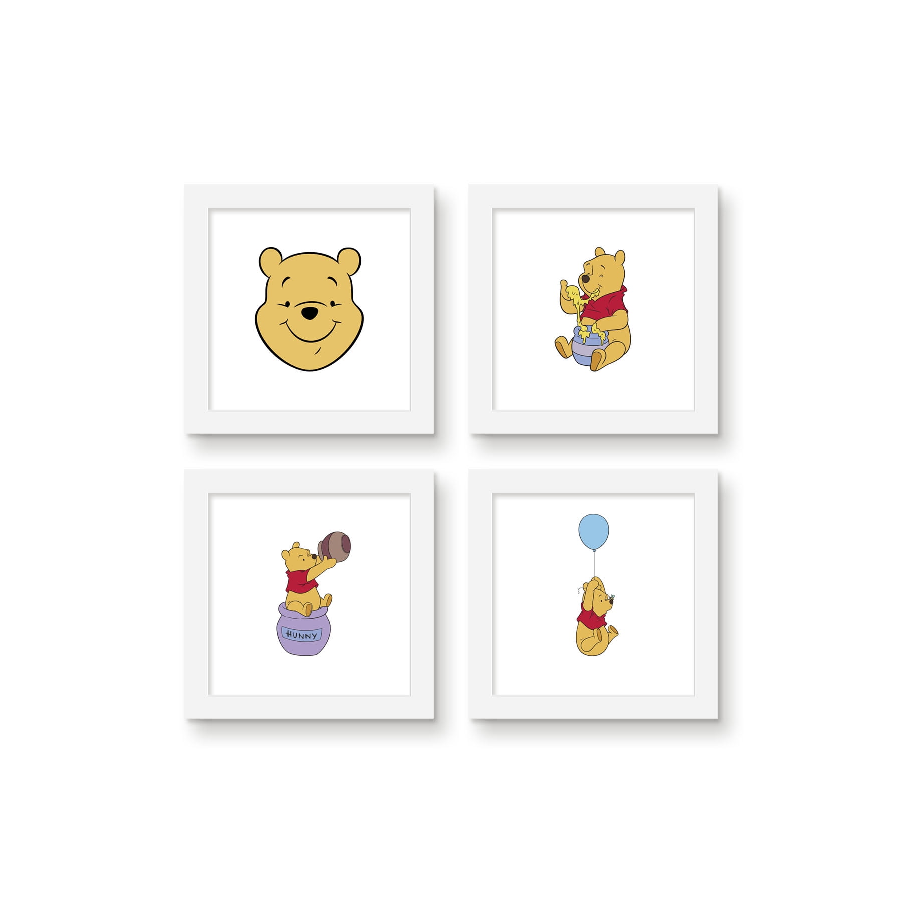 Gallery Pops Disney Winnie The Pooh - Classic Pooh Wall Art Bundle (4-Pack), White Framed Version, 12" x 12"
