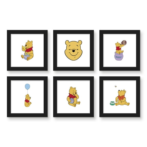 Gallery Pops Disney Winnie The Pooh - Classic Pooh Wall Art Bundle (6-Pack), Black Framed Version, 12" x 12"