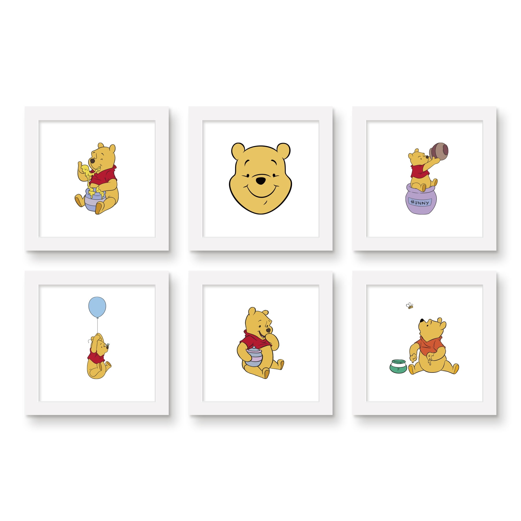 Gallery Pops Disney Winnie The Pooh - Classic Pooh Wall Art Bundle (6-Pack), White Framed Version, 12" x 12"