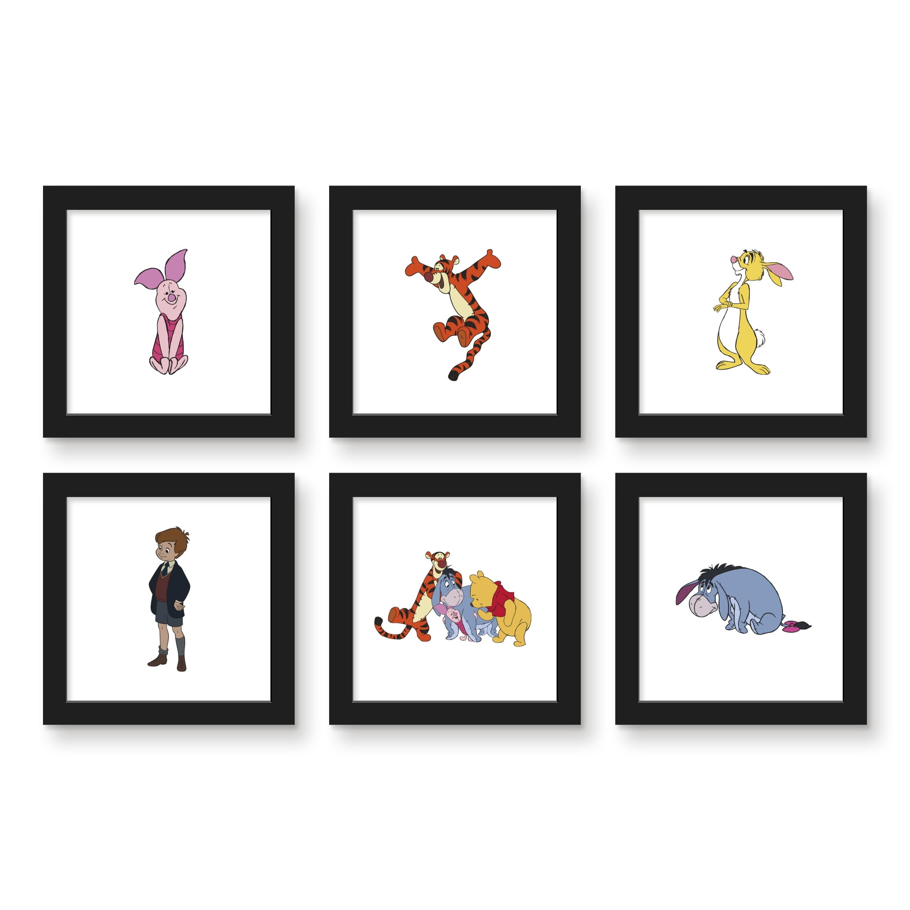 Gallery Pops Disney Winnie The Pooh - Friends Wall Art Bundle (6-Pack), Black Framed Version, 12" x 12"