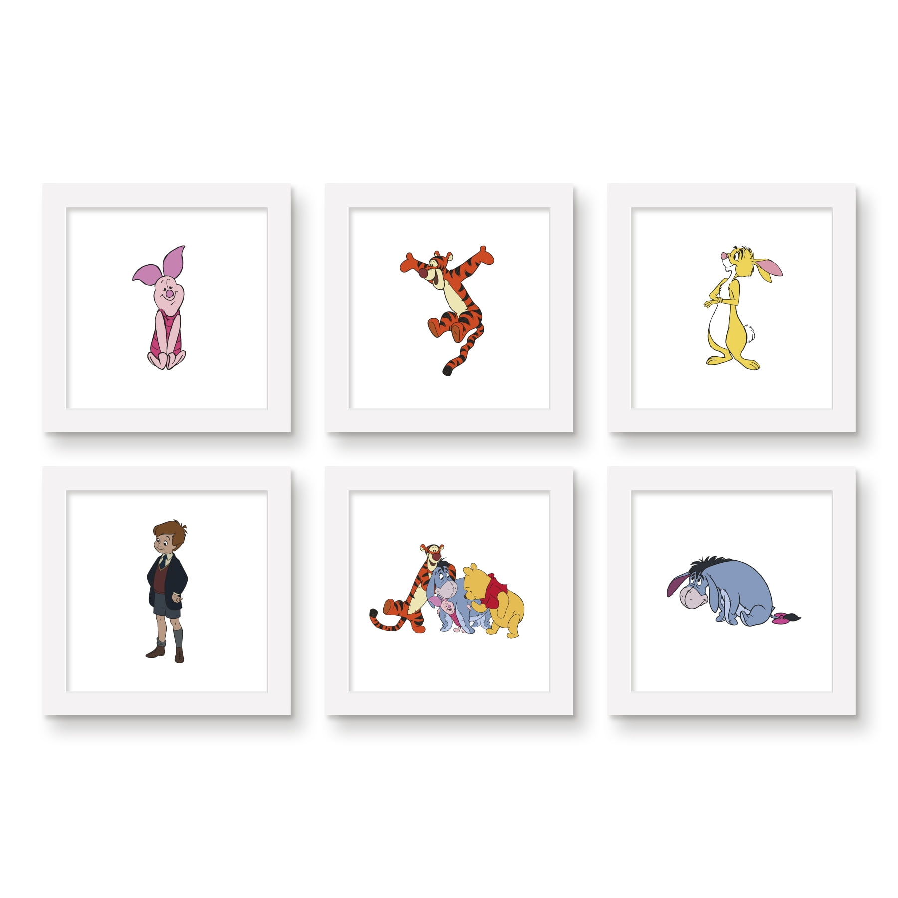 Gallery Pops Disney Winnie The Pooh - Friends Wall Art Bundle (6-Pack), White Framed Version, 12" x 12"