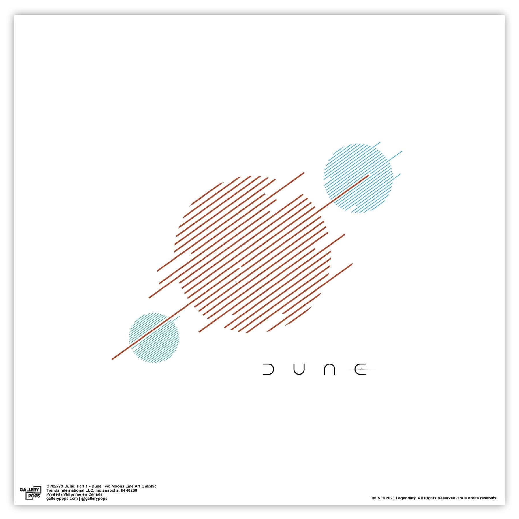 Dune Two Moons Symmetrical Line Art Graphic Wall Poster, 12" x 12"