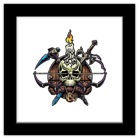 Gallery Pops Dungeons & Dragons - Black Light Skull Wall Art, Black Framed Version, 12" x 12"