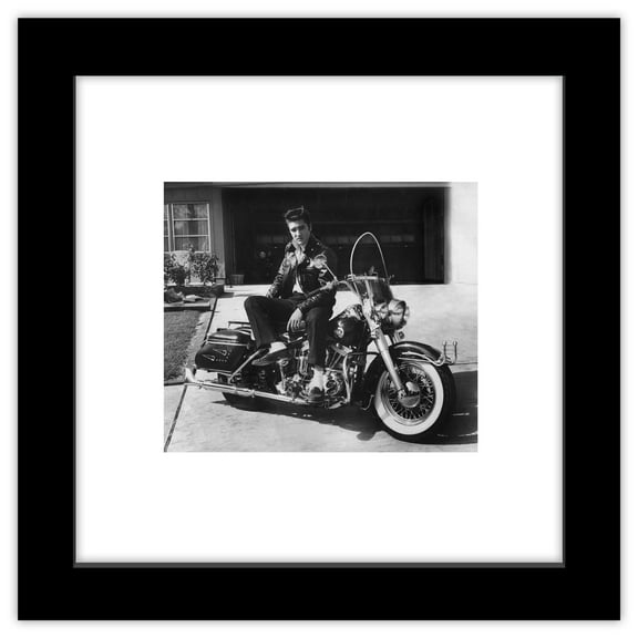 Gallery Pops Elvis Presley - Harley Davidson Motorcycle Photo Wall Art, Black Framed Version, 12" x 12"
