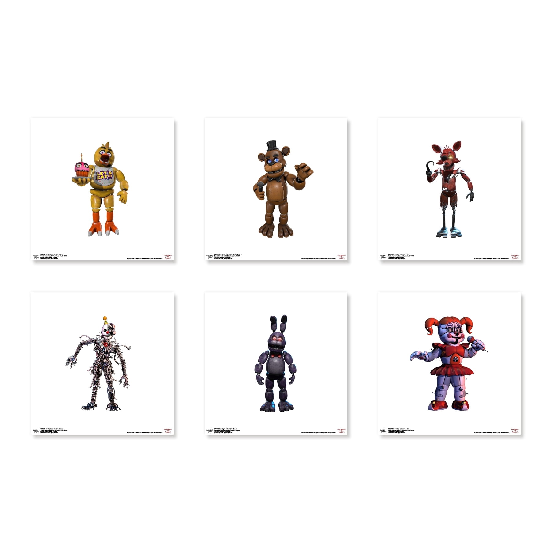 Gallery Pops Five Nights At Freddy's - Animatronic Wall Art Bundle (6-Pack), Unframed Version, 12" x 12"