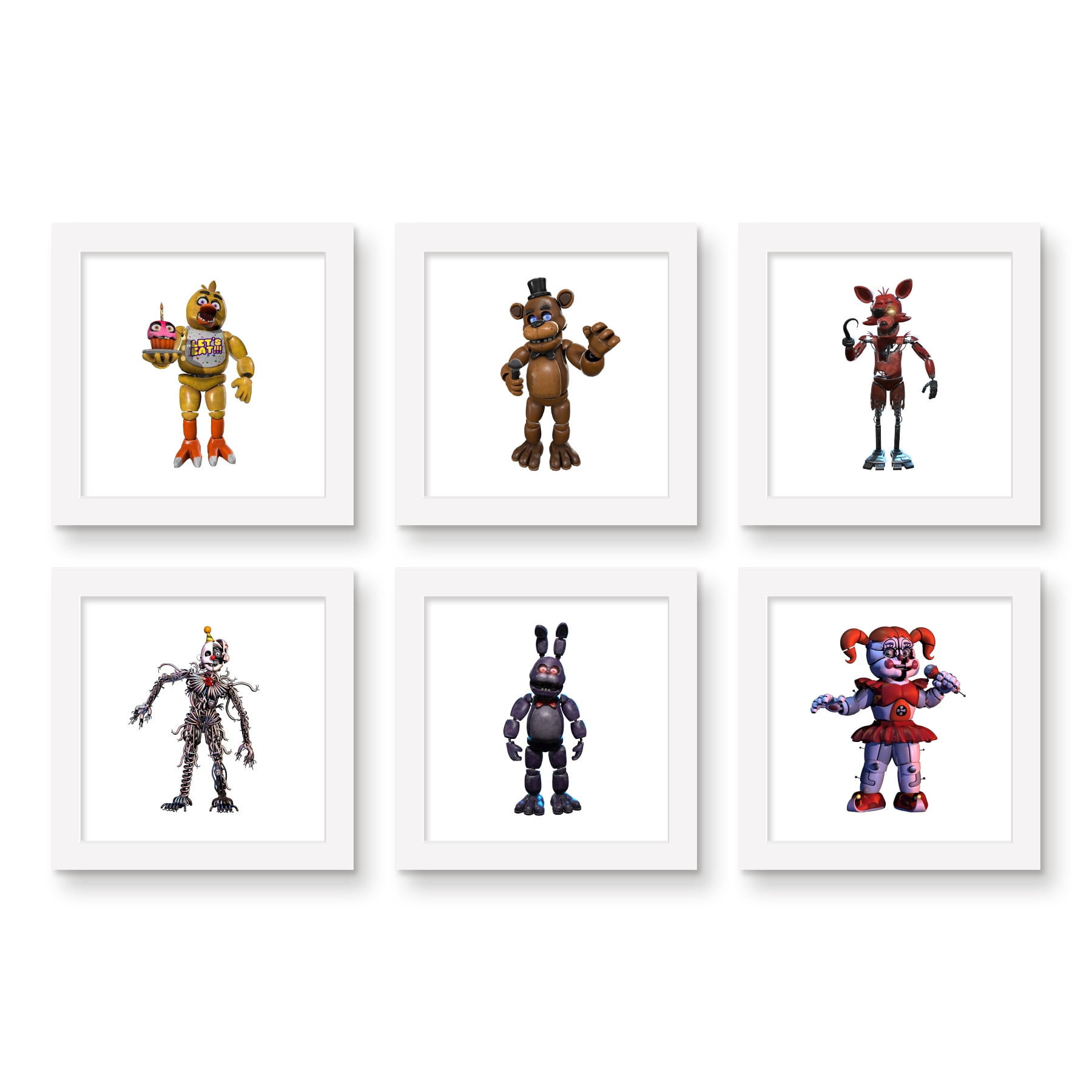 Gallery Pops Five Nights At Freddy's - Animatronic Wall Art Bundle (6-Pack), White Framed Version, 12" x 12"