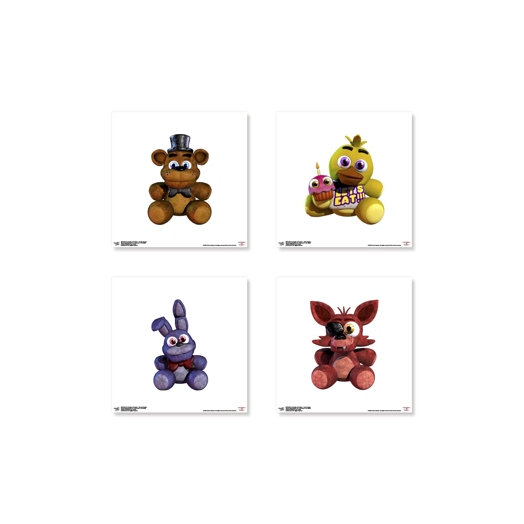 Gallery Pops Five Nights At Freddy's - Plushie Wall Art Bundle (4-Pack), Unframed Version, 12" x 12"