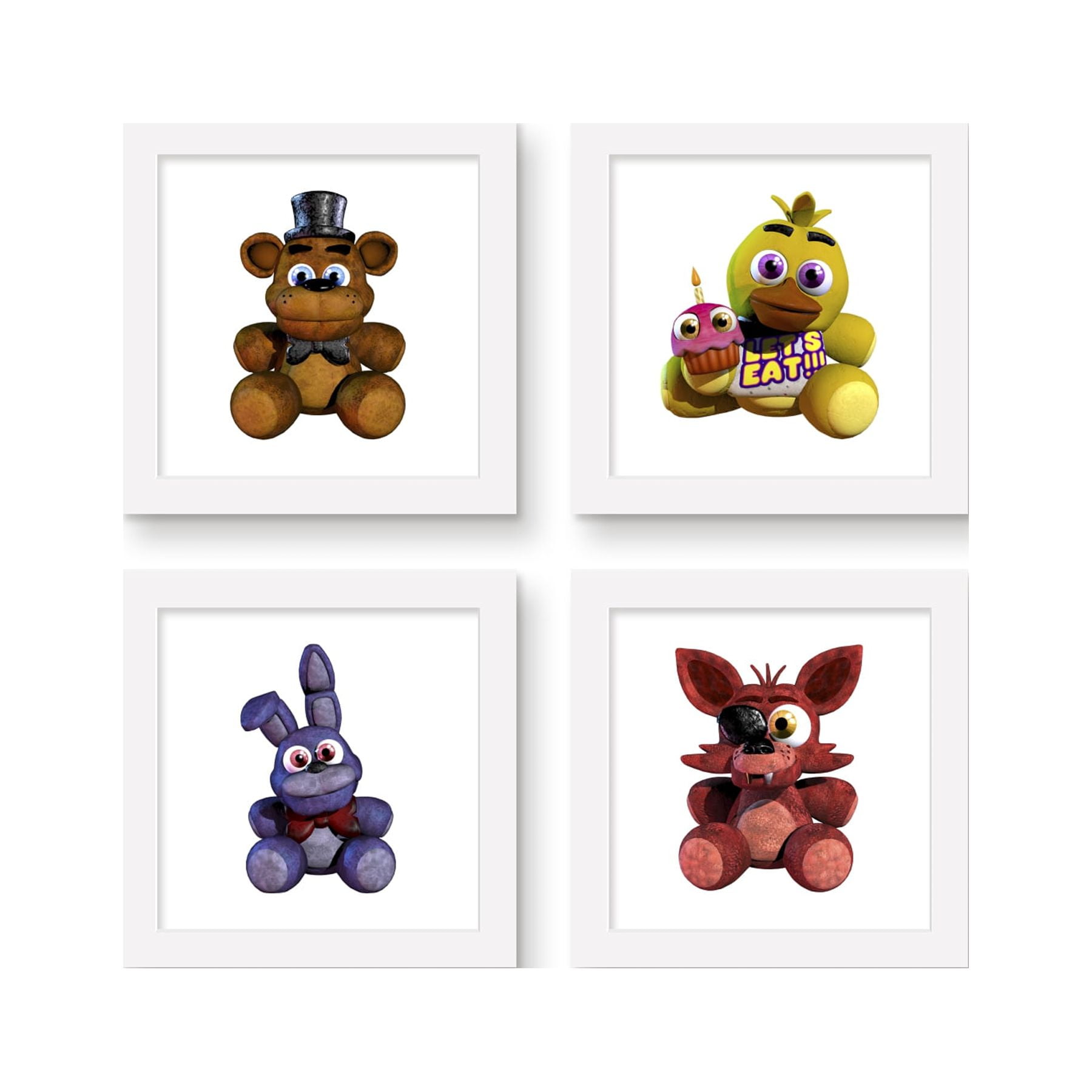 Gallery Pops Five Nights At Freddy's - Plushie Wall Art Bundle (4-Pack), White Framed Version, 12" x 12"