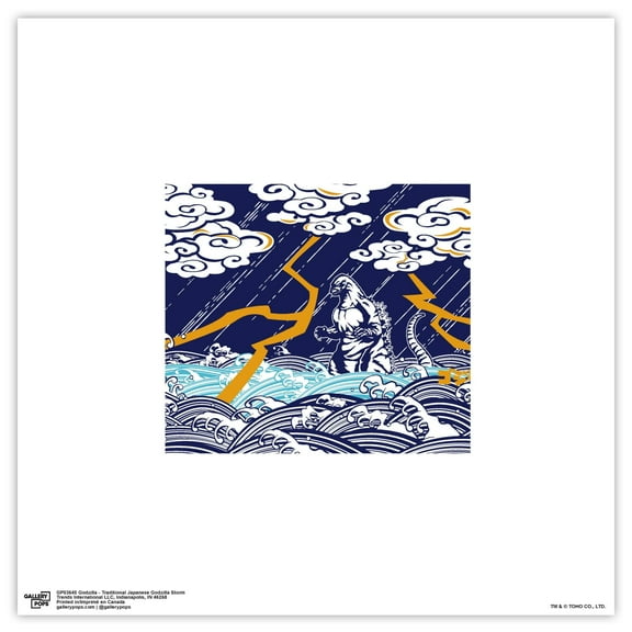 Gallery Pops Godzilla - Traditional Japanese Godzilla Storm Wall Art, Unframed Version, 12" x 12"