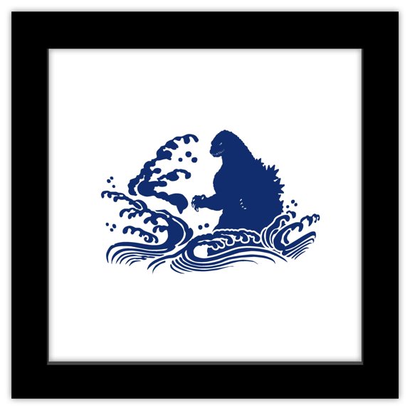 Gallery Pops Godzilla - Traditional Japanese Godzilla Wave Wall Art, Black Framed Version, 12" x 12"
