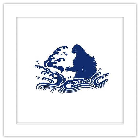 Gallery Pops Godzilla - Traditional Japanese Godzilla Wave Wall Art, White Framed Version, 12" x 12"