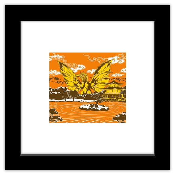 Gallery Pops Godzilla - Traditional Japanese King Ghidorah Pagoda Wall Art, Black Framed Version, 12" x 12"