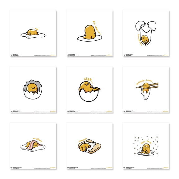 Gallery Pops Gudetama - Lazy Egg Wall Art Bundle (9-Pack), Unframed Version, 12" x 12"