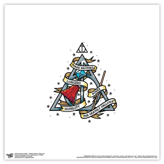 Gallery Pops Harry Potter - Deathly Hallows Tattoo Art Wall Art, Unframed Version, 12" x 12"