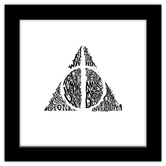 Gallery Pops Harry Potter - Deathly Hallows Word Art Wall Art, Black Framed Version, 12" x 12"