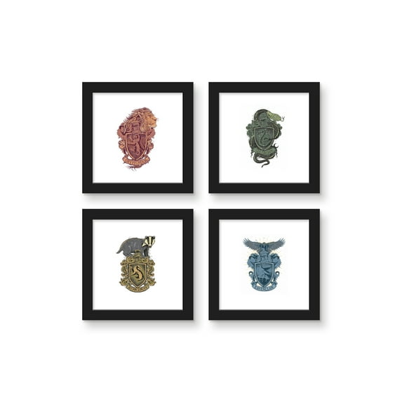 Gallery Pops Harry Potter - Graphic Crests Wall Art Bundle (4-Pack), Black Framed Version, 12" x 12"