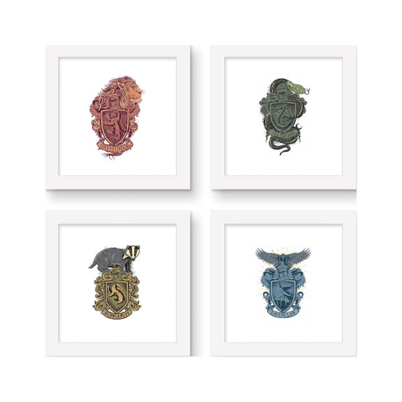 Gallery Pops Harry Potter - Graphic Crests Wall Art Bundle (4-Pack), White Framed Version, 12" x 12"