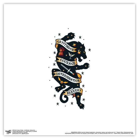 Gallery Pops Harry Potter - Gryffindor Tattoo Art Wall Art, Unframed Version, 12" x 12"