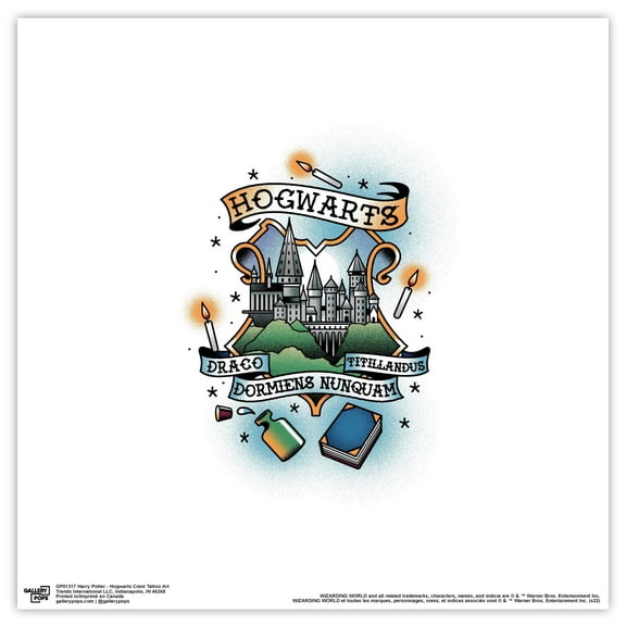 Gallery Pops Harry Potter - Hogwarts Crest Tattoo Art Wall Art, Unframed Version, 12" x 12"