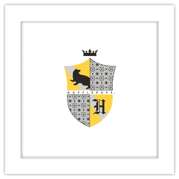 Gallery Pops Harry Potter - Hufflepuff Crest Modern Wall Art, White Framed Version, 12" x 12"