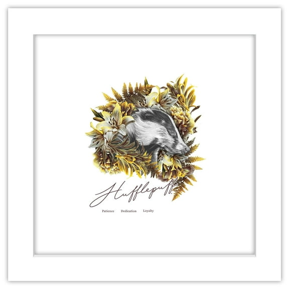 Gallery Pops Harry Potter - Hufflepuff Crest Romance Wall Art, White Framed Version, 12" x 12"