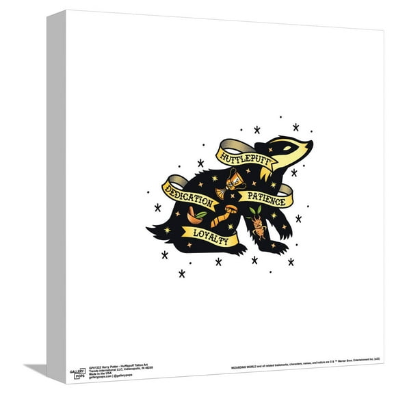 Gallery Pops Harry Potter - Hufflepuff Tattoo Art Canvas Wall Art, Unframed Version, 12" x 12"