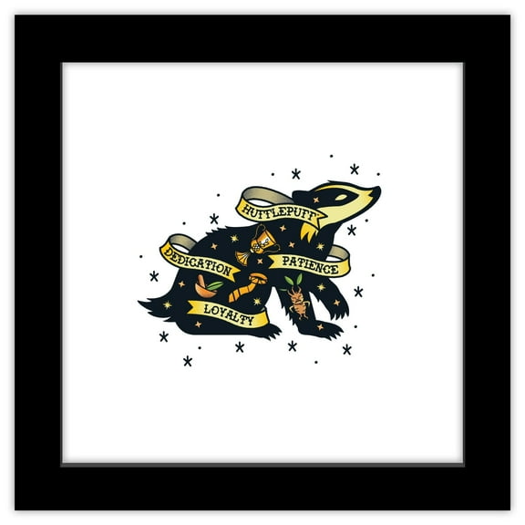 Gallery Pops Harry Potter - Hufflepuff Tattoo Art Wall Art, Black Framed Version, 12" x 12"