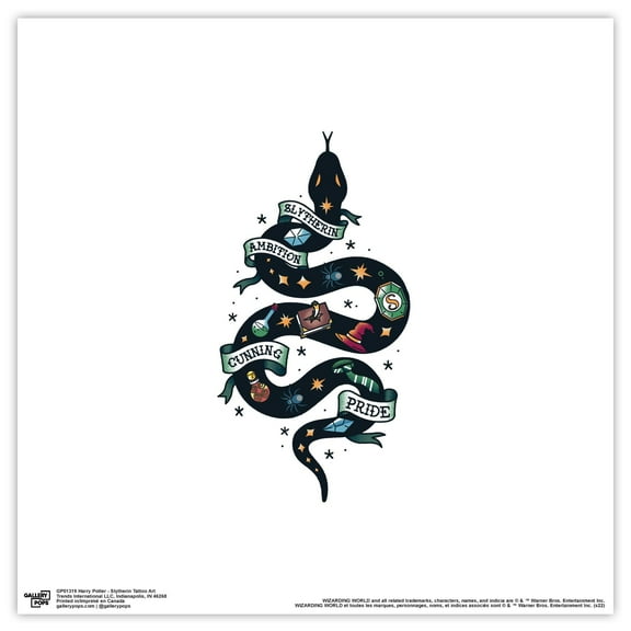 Gallery Pops Harry Potter - Slytherin Tattoo Art Wall Art, Unframed Version, 12" x 12"