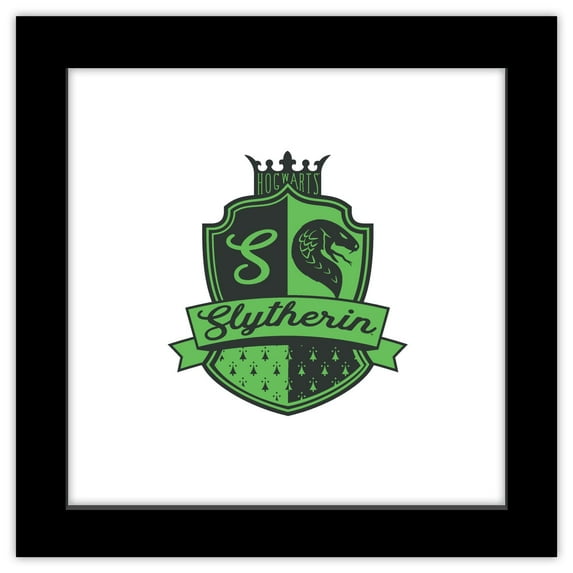 Gallery Pops Harry Potter - Symbol Revival Slytherin Crest Wall Art, Black Framed Version, 12" x 12"