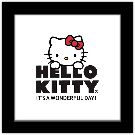 Gallery Pops Hello Kitty - It's A Wonderful Day Logo Wall Art, Black Framed Version, 12" x 12"