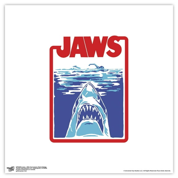 Gallery Pops Jaws - 50th Anniversary Shark Badge Wall Art, Unframed Version, 12" x 12"