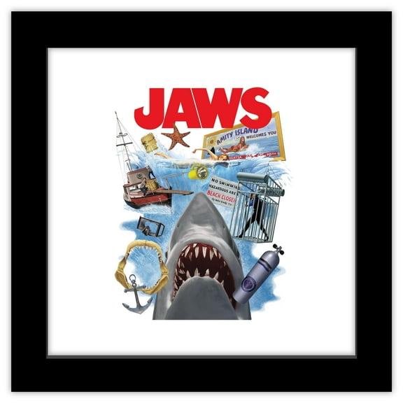 Gallery Pops Jaws - Amity Island Terror Wall Art, Black Framed Version, 12" x 12"