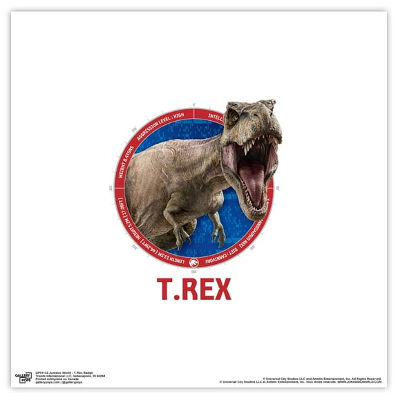 Gallery Pops Jurassic World - T. Rex Badge Wall Art, Unframed Version, 12" x 12"