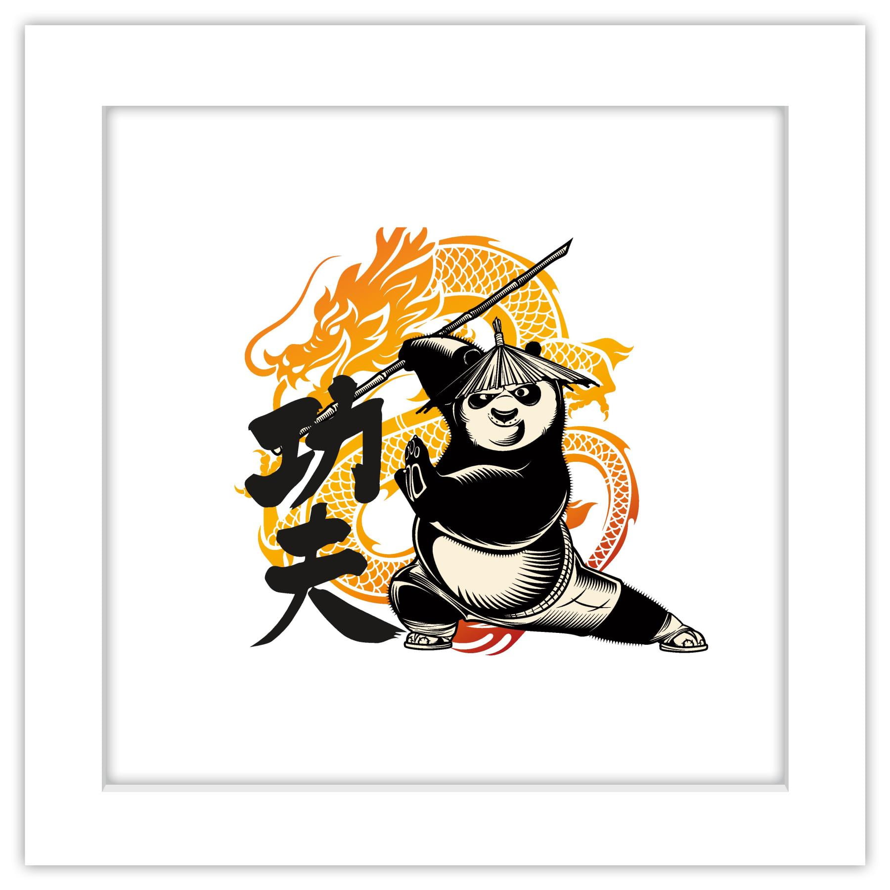 Gallery Pops Kung Fu Panda 4 Po Dragon Warrior Kanji Wall Art, White Framed Version, 12" x 12