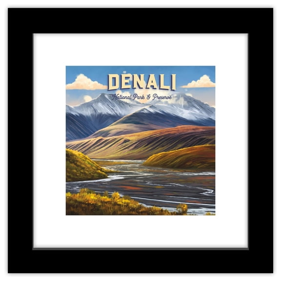 Gallery Pops Lantern Press - Denali National Park & Preserve Alaska Wall Art, Black Framed Version, 12" x 12"