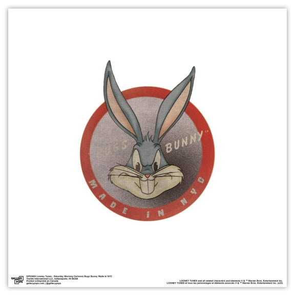 Gallery Pops Looney Tunes - Saturday Morning Cartoons Bugs Bunny Made In NYC Wall Art, Unframed Version, 12" x 12"