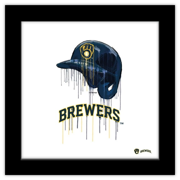 Gallery Pops MLB Milwaukee Brewers - Drip Helmet Wall Art, Black Framed Version, 12" x 12"