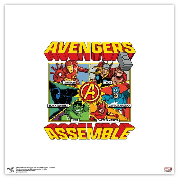 Gallery Pops Marvel Avengers - Cel Shaded Avengers Assemble Wall Art, Unframed Version, 12" x 12"