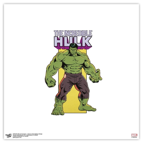 Gallery Pops Marvel Comics Avengers - Classic Hulk Halftone Badge Wall Art, Unframed Version, 12" x 12"