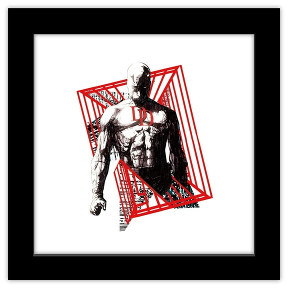 Gallery Pops Marvel Comics Daredevil - Geometric Devil Ink Sketch Wall Art, Black Framed Version, 12" x 12"