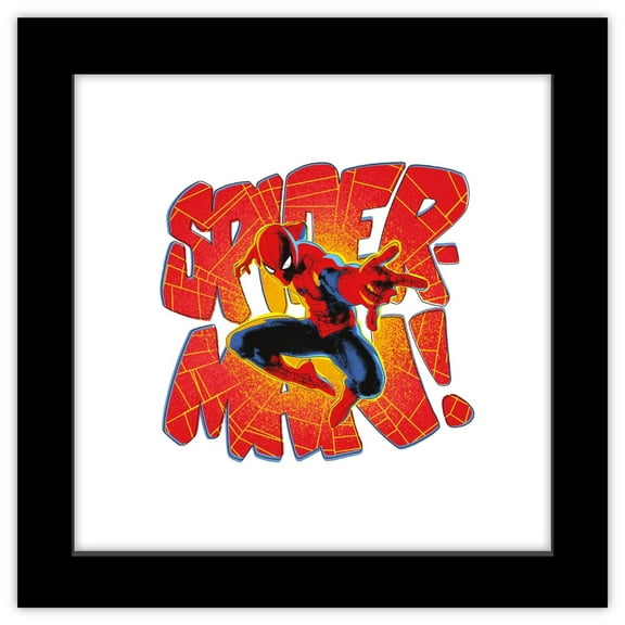 Gallery Pops Marvel Comics Spider-Man - Gallery Badge Spider-Man Wall Art, Black Framed Version, 12" x 12"