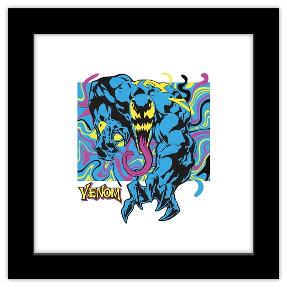 Gallery Pops Marvel Comics Venom - Color Wave Badge Wall Art, Black Framed Version, 12" x 12"