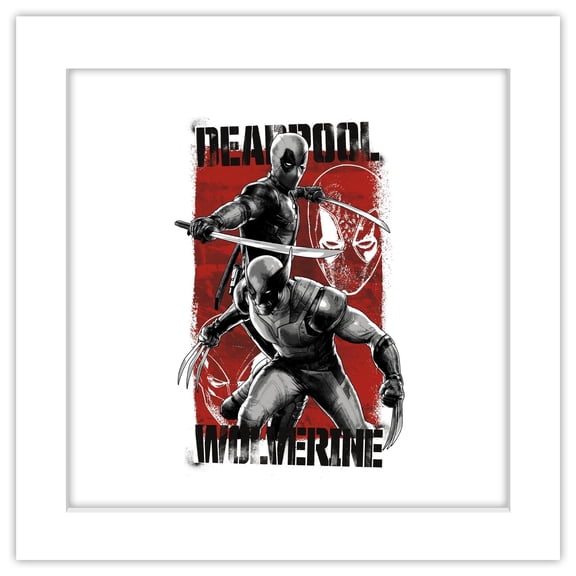 Gallery Pops Marvel Deadpool & Wolverine - Dual Headshot Wall Art, White Framed Version, 12" x 12"